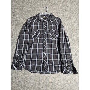 Helix Men's Button Up Long Sleeve Shirt Black White Blue Plaid Size XL